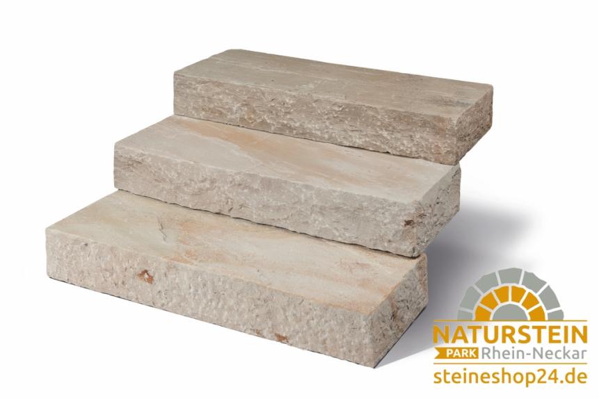 Blockstufen Sandstein "LEMON-MINT" (hellbeige-mint)