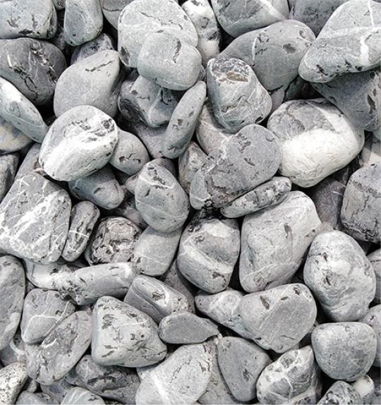 Kies Kalkstein "NYX PEBBLES" (anthrazit mit weißer Aderung)