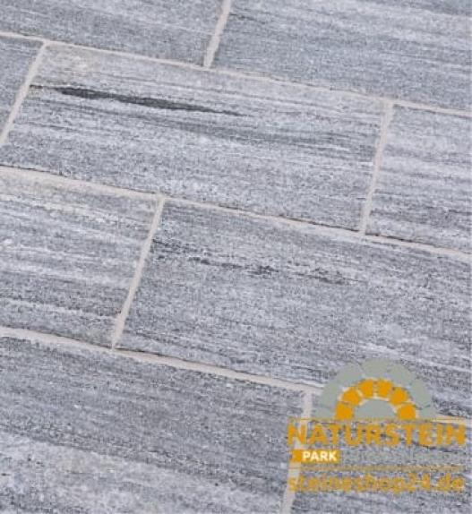 Pflasterplatten Gneis "BIANKA" (silbergrau-liniert) -satiniert- 50x25x8 cm