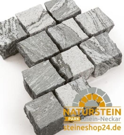 Pflastersteine Gneis "NEGRA TORMENTA" (anthrazit-gewolkt) 10x10x8 cm