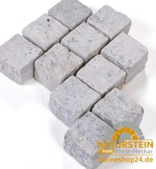 Pflastersteine Travertin "SILVERATO" (silbergrau) 10x10x8 cm
