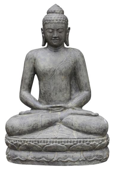 Sitzender Buddha, Indien, Kunststein, handgefertigt und bemalt, Höhe 100cm