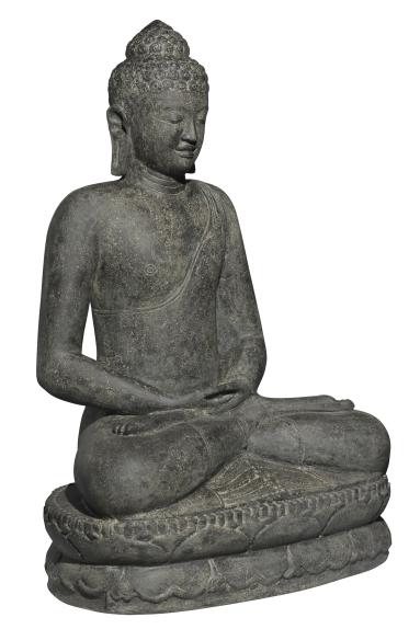 Preview: Sitzender Buddha, Indien, Kunststein, handgefertigt und bemalt, Höhe 100cm