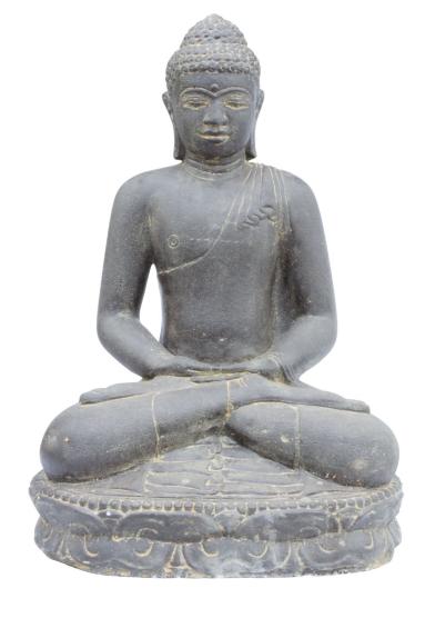 Sitzender Buddha, Indien, Kunststein, handgefertigt und bemalt, Höhe 60cm