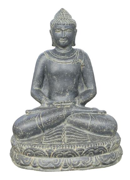 Sitzender Buddha, Indien, Kunststein, handgefertigt und bemalt, Höhe 80cm