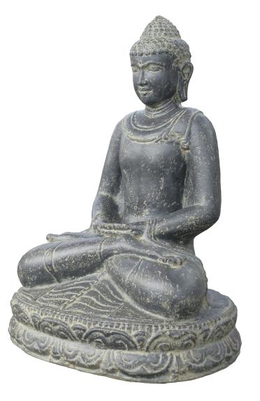 Preview: Sitzender Buddha, Indien, Kunststein, handgefertigt und bemalt, Höhe 80cm