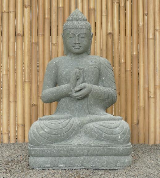 Sitzender Buddha, Naturstein (Basanit) Steinmetzarbeit, Höhe 100cm