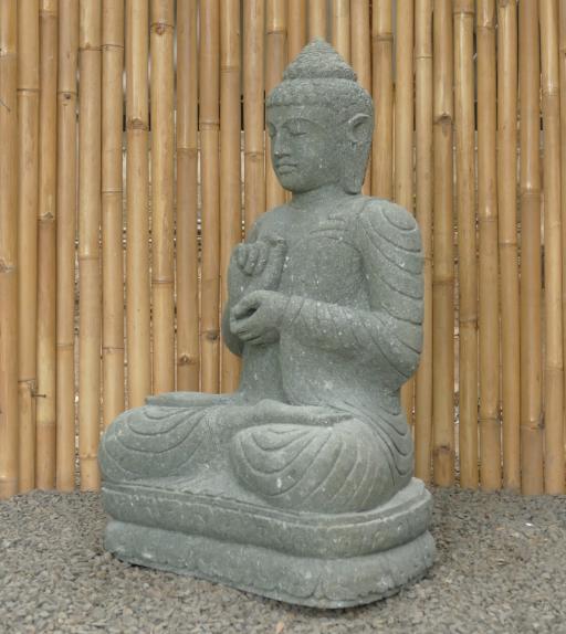 Preview: Sitzender Buddha, Naturstein (Basanit) Steinmetzarbeit, Höhe 100cm