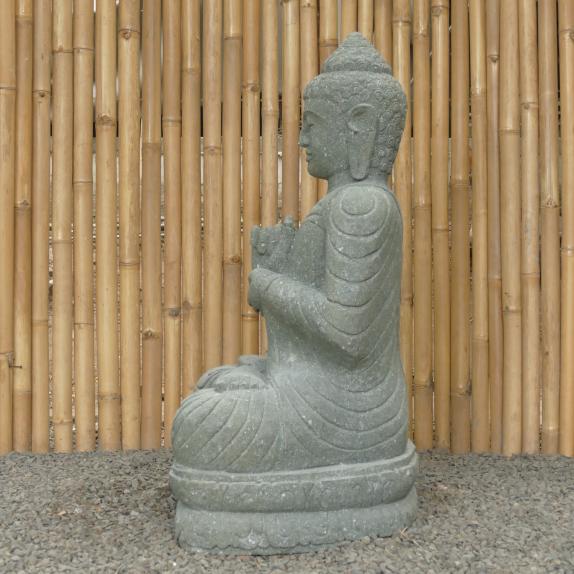Preview: Sitzender Buddha, Naturstein (Basanit) Steinmetzarbeit, Höhe 100cm