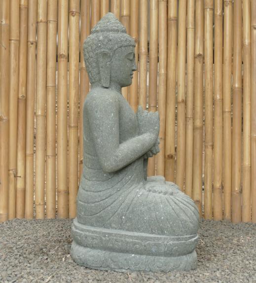 Sitzender Buddha, Naturstein (Basanit) Steinmetzarbeit, Höhe 100cm