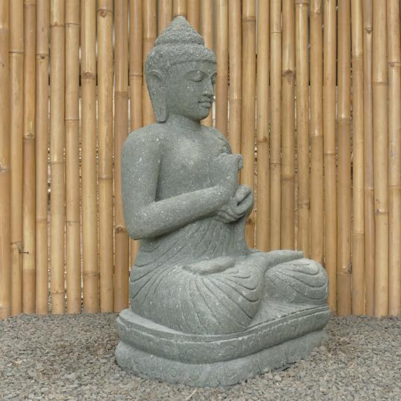 Sitzender Buddha, Naturstein (Basanit) Steinmetzarbeit, Höhe 100cm
