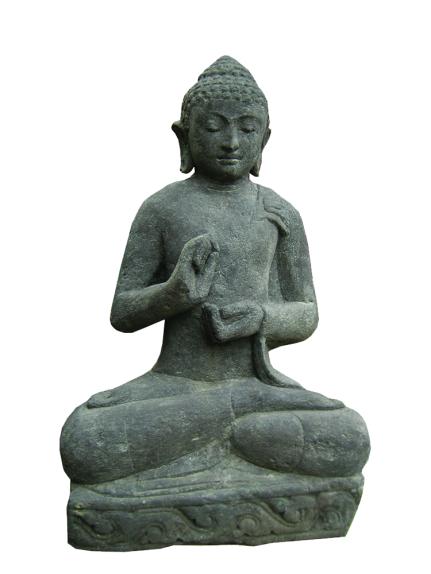 Sitzender Buddha, Naturstein (Basanit) Steinmetzarbeit, Höhe 120cm