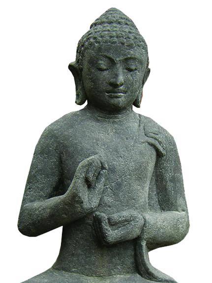 Preview: Sitzender Buddha, Naturstein (Basanit) Steinmetzarbeit, Höhe 120cm