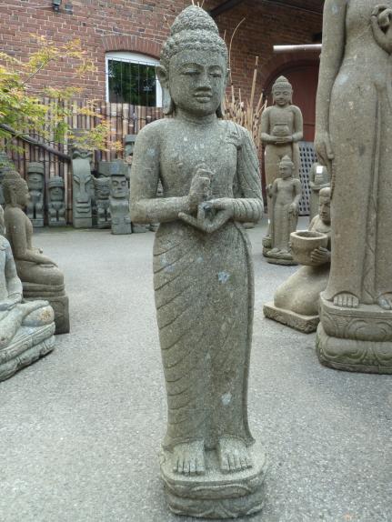 Stehender Buddha, Indien, Naturstein (Basanit) Steinmetzarbeit, Höhe 120cm