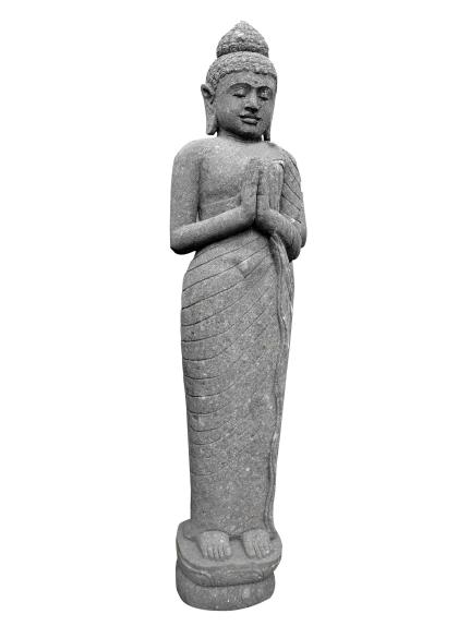 Stehender Buddha, Indien, Naturstein (Basanit) Steinmetzarbeit, Höhe 150cm
