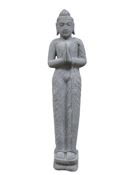 Stehender Buddha, Indien, Naturstein (Basanit) Steinmetzarbeit, Höhe 175cm