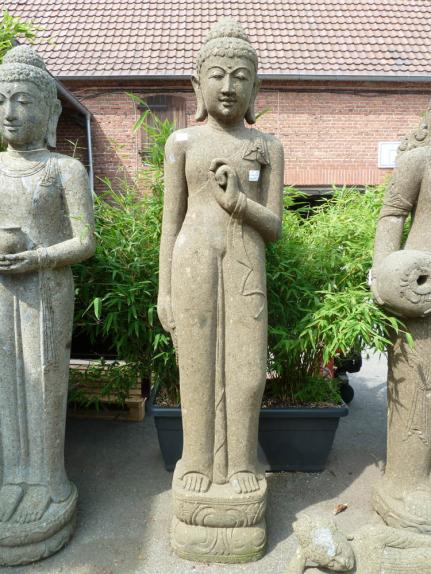 Stehender Buddha, Naturstein (Basanit) Steinmetzarbeit, Höhe 175cm