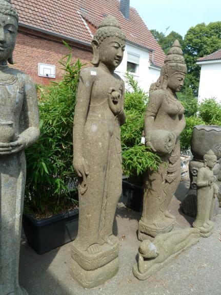 Preview: Stehender Buddha, Naturstein (Basanit) Steinmetzarbeit, Höhe 175cm