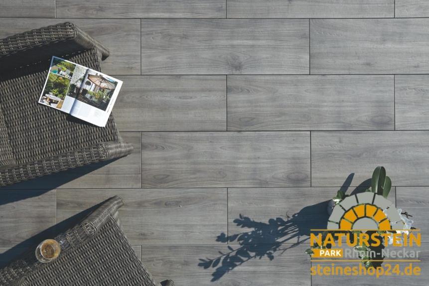 Keramik Terrassenplatten WOOD Harena Holz Grigio 120x40x2 cm