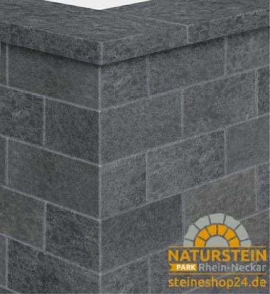 Mauersteine Basalt "SANDOKAN ELEGANCE" (anthrazit-schwarz) -leicht satiniert- 15x20x35cm