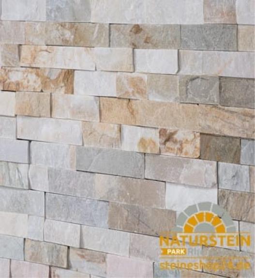 Verblendsteine Quarzit "AURORA" (gelb-grau) 55/60x15x1,5-2cm
