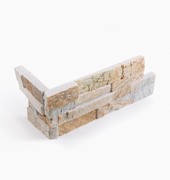 Verblendsteine Quarzit "INKA" (gelbgrau) -Eckteil- 33+14x15x2,5-3,5 cm