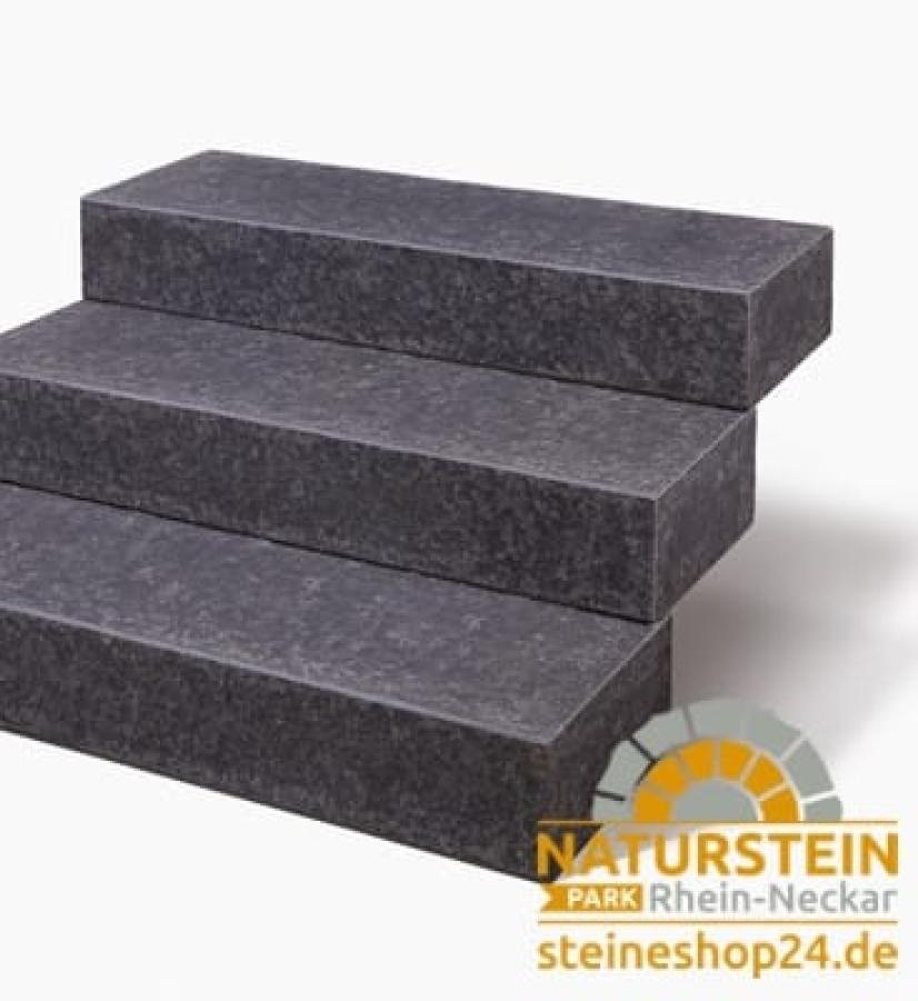 Blockstufen Basalt "SANDOKAN ELEGANCE" (anthrazit-schwarz) -satiniert-