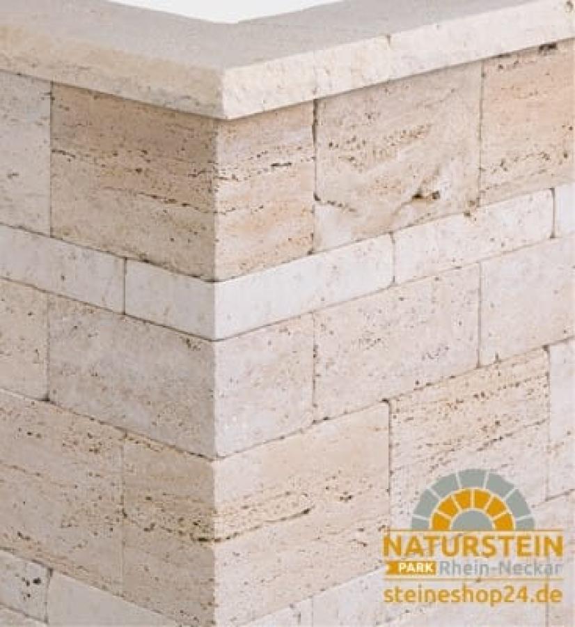 Kastellmauersteine Travertin "VANILLA" (creme-beige)