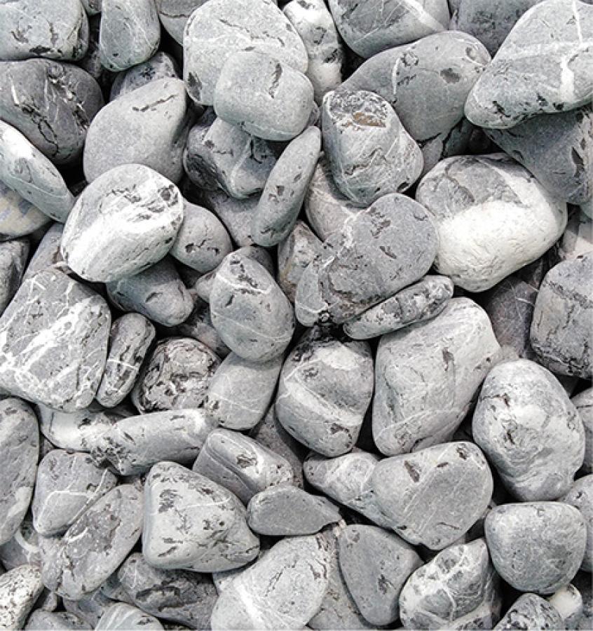 Kies Kalkstein "NYX PEBBLES" (anthrazit mit weißer Aderung)