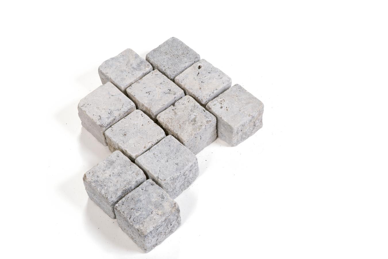 Pflastersteine Travertin "SILVERATO" (silbergrau) 10x10x8 cm