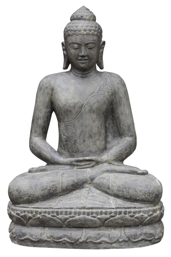 Sitzender Buddha, Indien, Kunststein, handgefertigt und bemalt, Höhe 100cm