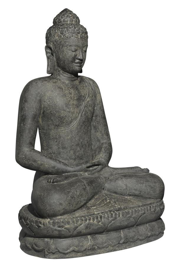 Sitzender Buddha, Indien, Kunststein, handgefertigt und bemalt, Höhe 100cm
