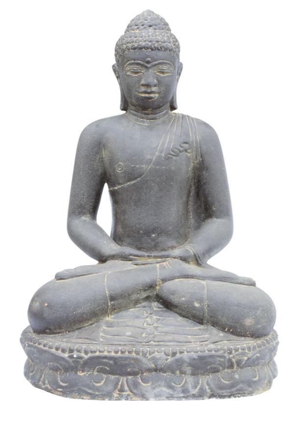 Sitzender Buddha, Indien, Kunststein, handgefertigt und bemalt, Höhe 60cm