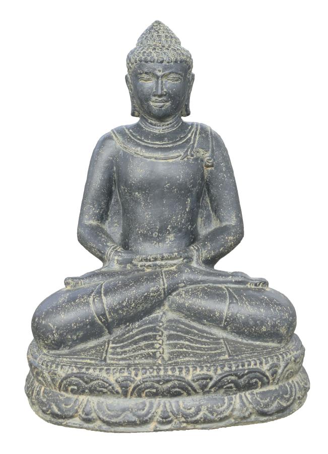 Sitzender Buddha, Indien, Kunststein, handgefertigt und bemalt, Höhe 80cm