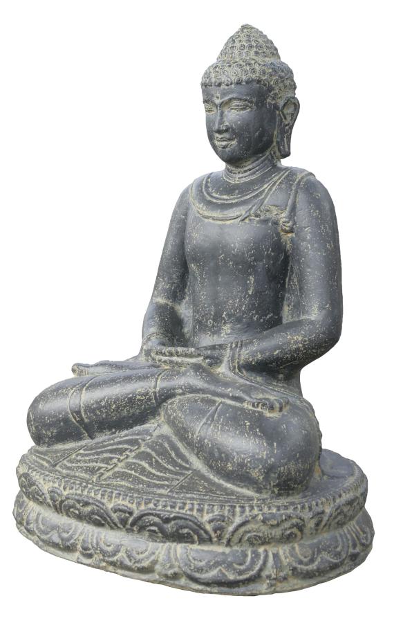 Sitzender Buddha, Indien, Kunststein, handgefertigt und bemalt, Höhe 80cm