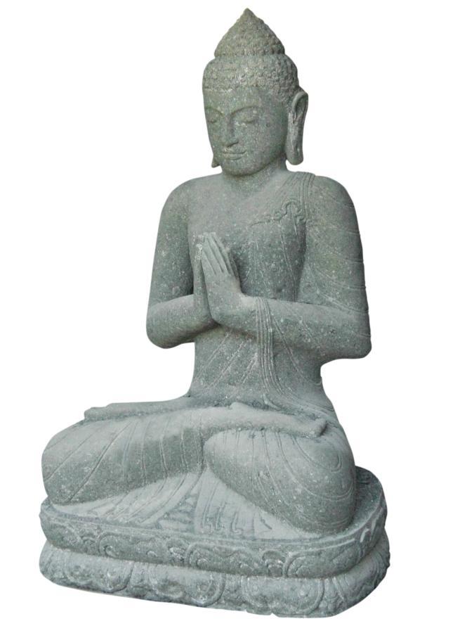 Sitzender Buddha, Naturstein (Basanit) Steinmetzarbeit, Höhe 100cm