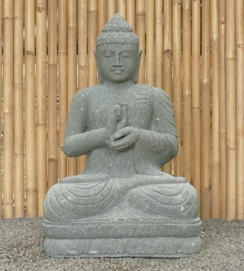 Sitzender Buddha, Naturstein (Basanit) Steinmetzarbeit, Höhe 100cm