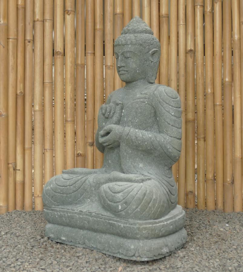 Sitzender Buddha, Naturstein (Basanit) Steinmetzarbeit, Höhe 100cm