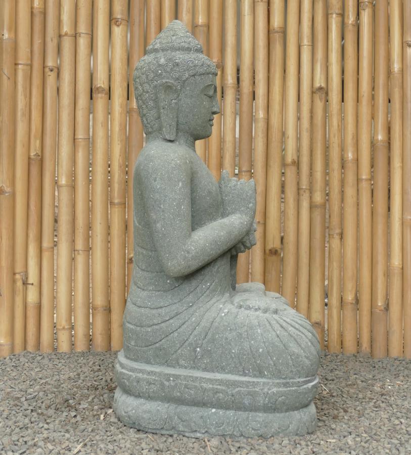 Sitzender Buddha, Naturstein (Basanit) Steinmetzarbeit, Höhe 100cm