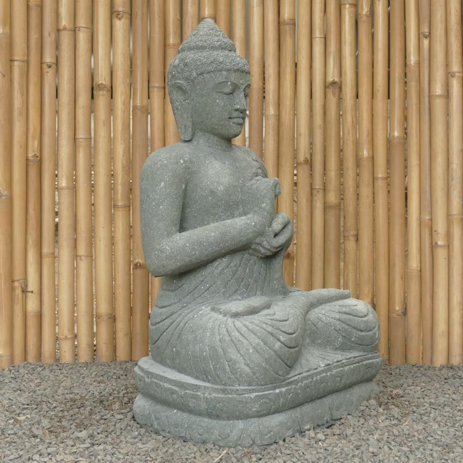Sitzender Buddha, Naturstein (Basanit) Steinmetzarbeit, Höhe 100cm