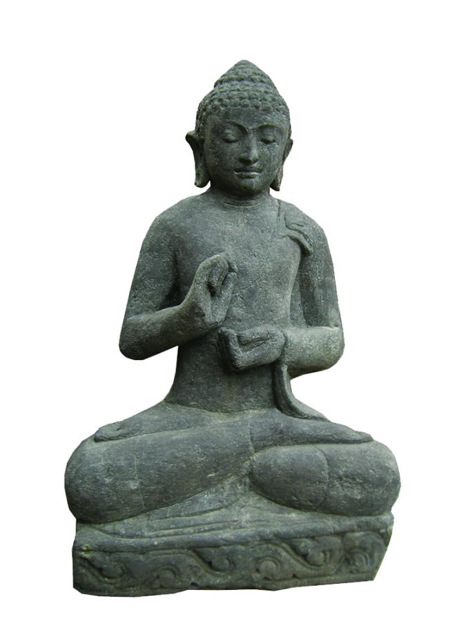 Sitzender Buddha, Naturstein (Basanit) Steinmetzarbeit, Höhe 120cm