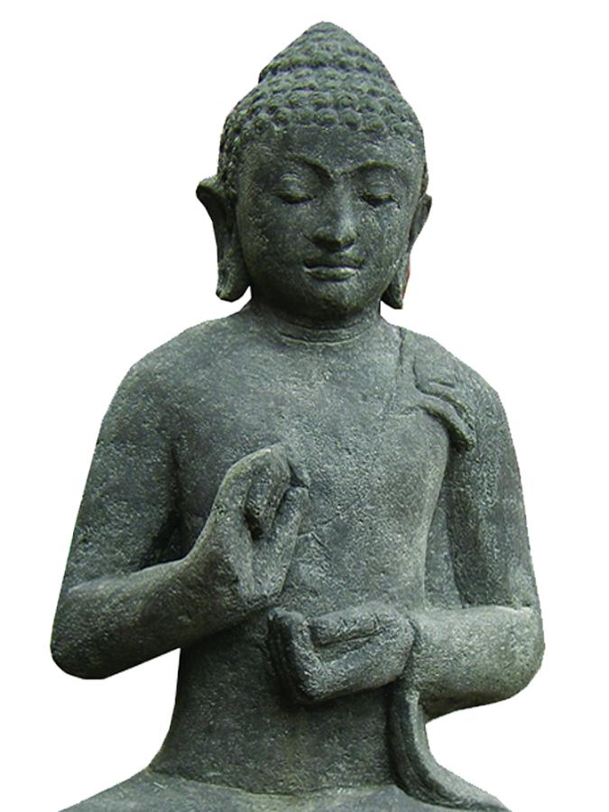 Sitzender Buddha, Naturstein (Basanit) Steinmetzarbeit, Höhe 120cm