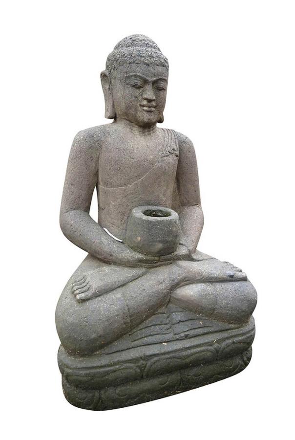 Sitzender Buddha, Naturstein (Basanit) Steinmetzarbeit, Höhe 75 cm