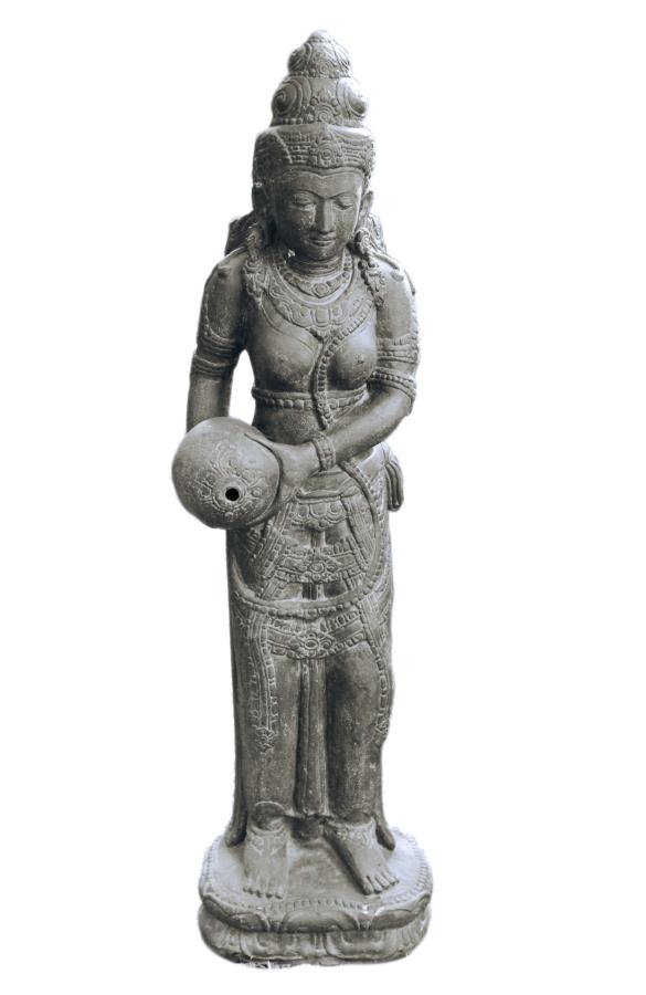 Steinfigur Stehende Dewi Sri als Wasserspiel, Kunststein