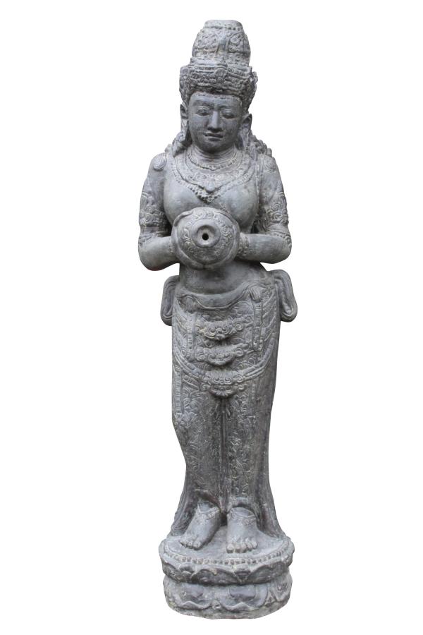 Steinfigur Stehende Dewi Sri als Wasserspiel, Kunststein