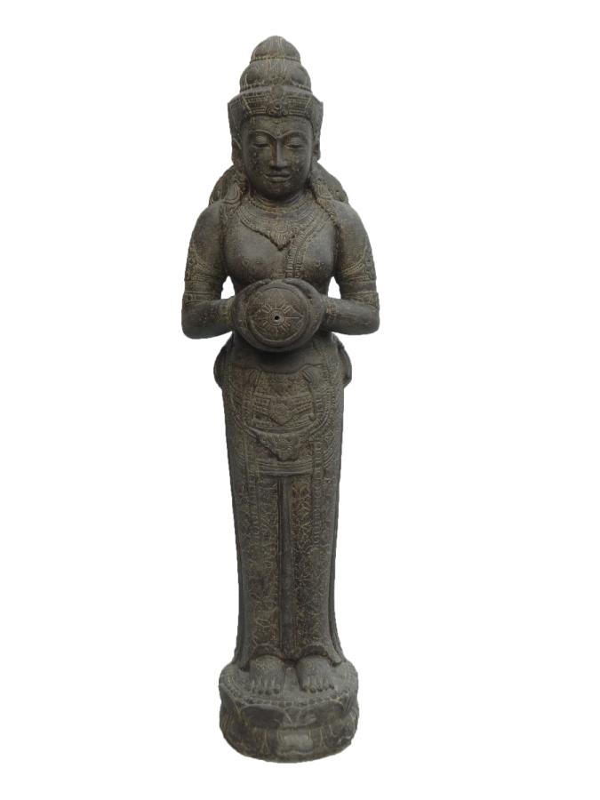 Steinfigur Stehende Dewi Sri als Wasserspiel, Kunststein
