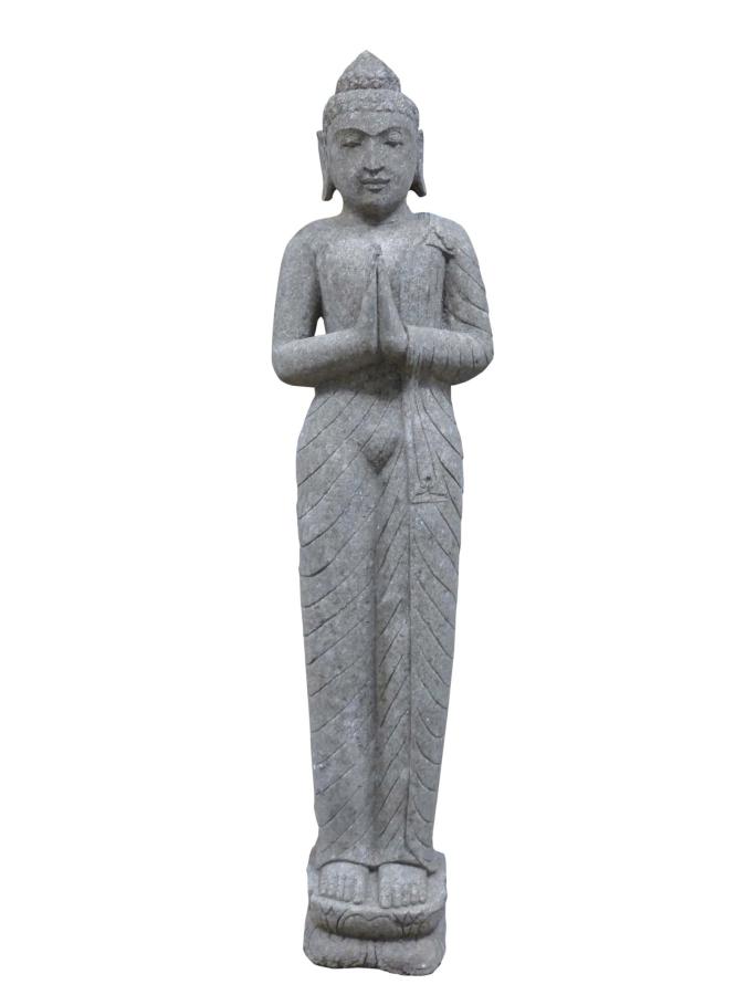 Stehender Buddha, Indien, Naturstein (Basanit) Steinmetzarbeit, Höhe 175cm