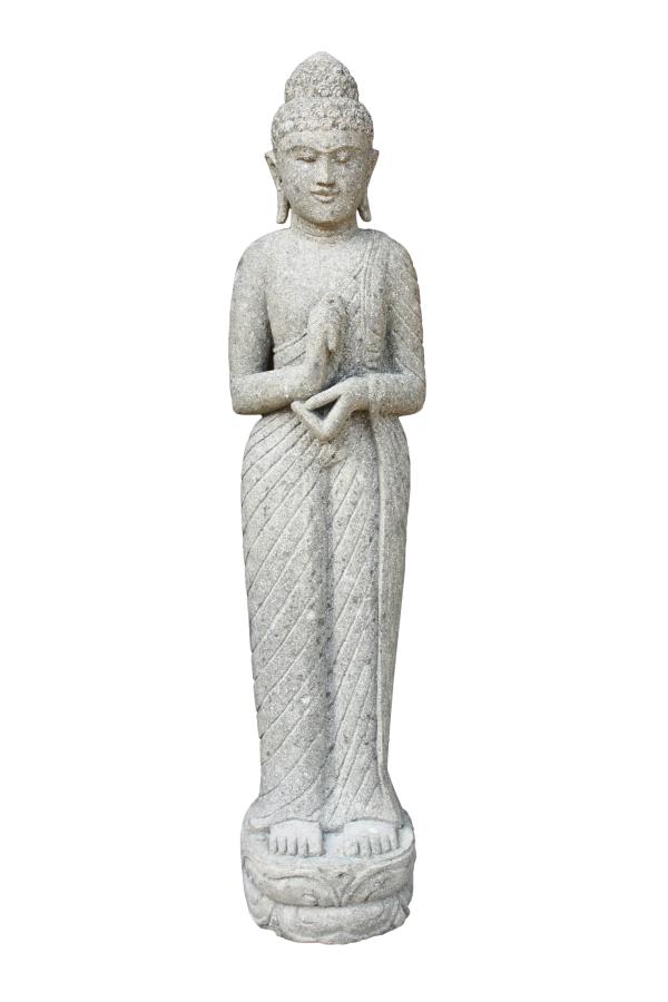 Stehender Buddha, Indien, Naturstein (Basanit) Steinmetzarbeit, Höhe 175cm
