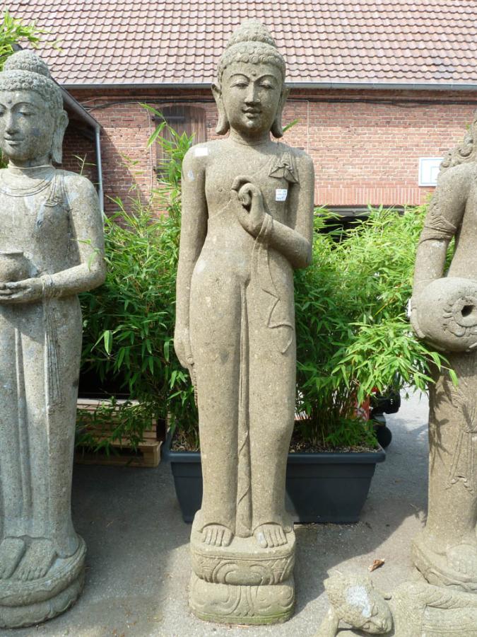 Stehender Buddha, Naturstein (Basanit) Steinmetzarbeit, Höhe 175cm