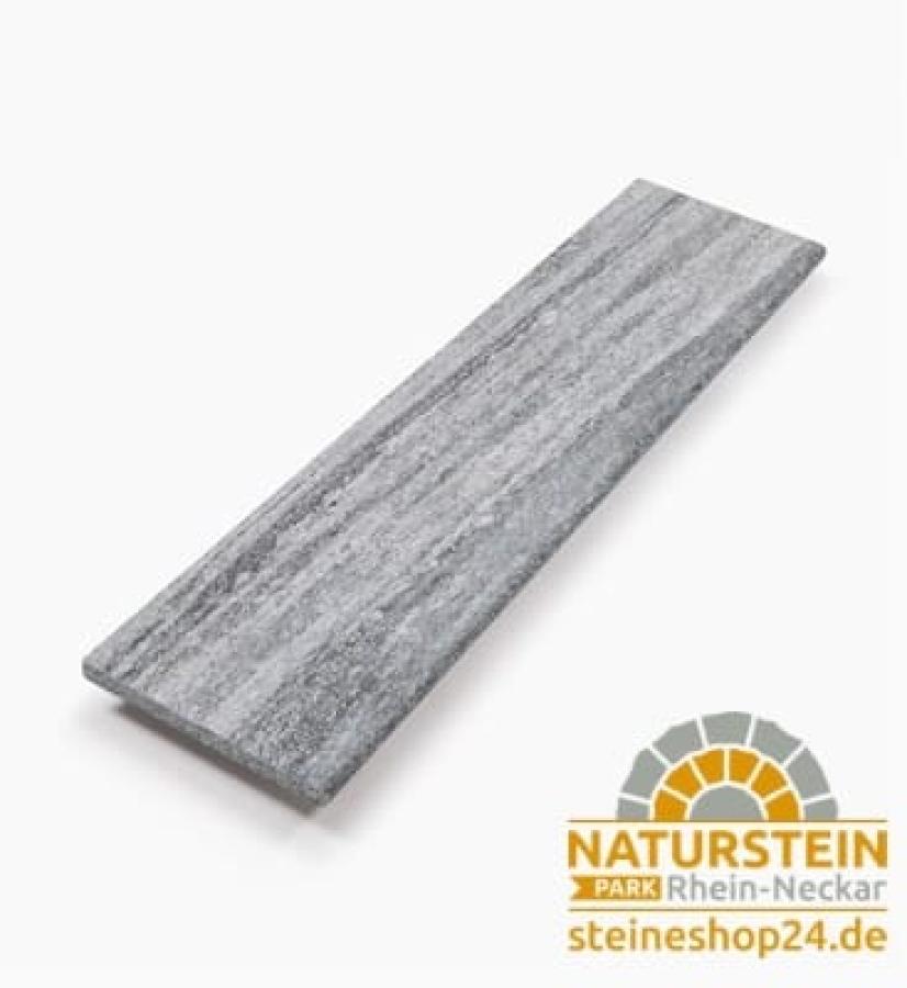 Trittstufen Gneis "BIANKA" (silbergrau-liniert) -geflammt- 130x33x3cm